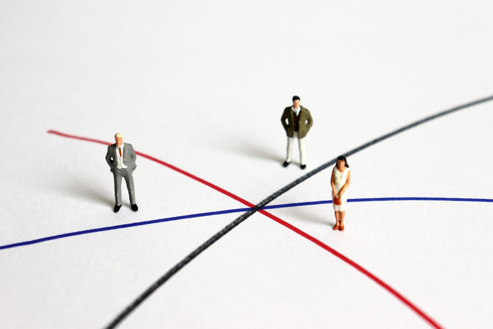 Miniatuurfiguren bij kruisende lijnen